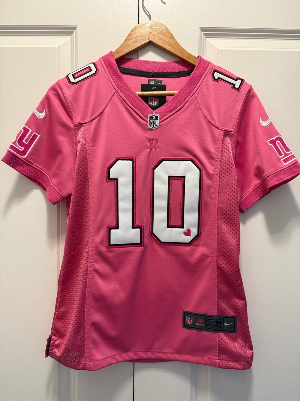 Nike Women's Pink Football Jersey - NY Giants Manning #10 with Heart Detail